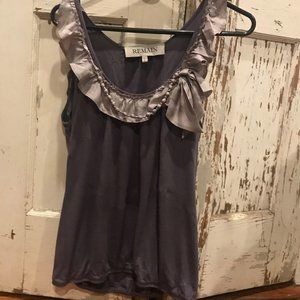 Remain tank with fringe and bead necklace